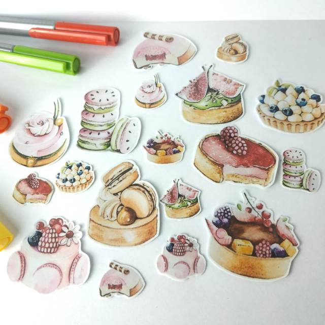 

Aesthetic Sweet Cake Stiker Set 18pcs Diary Planner Notebook DIY Deco Stiker