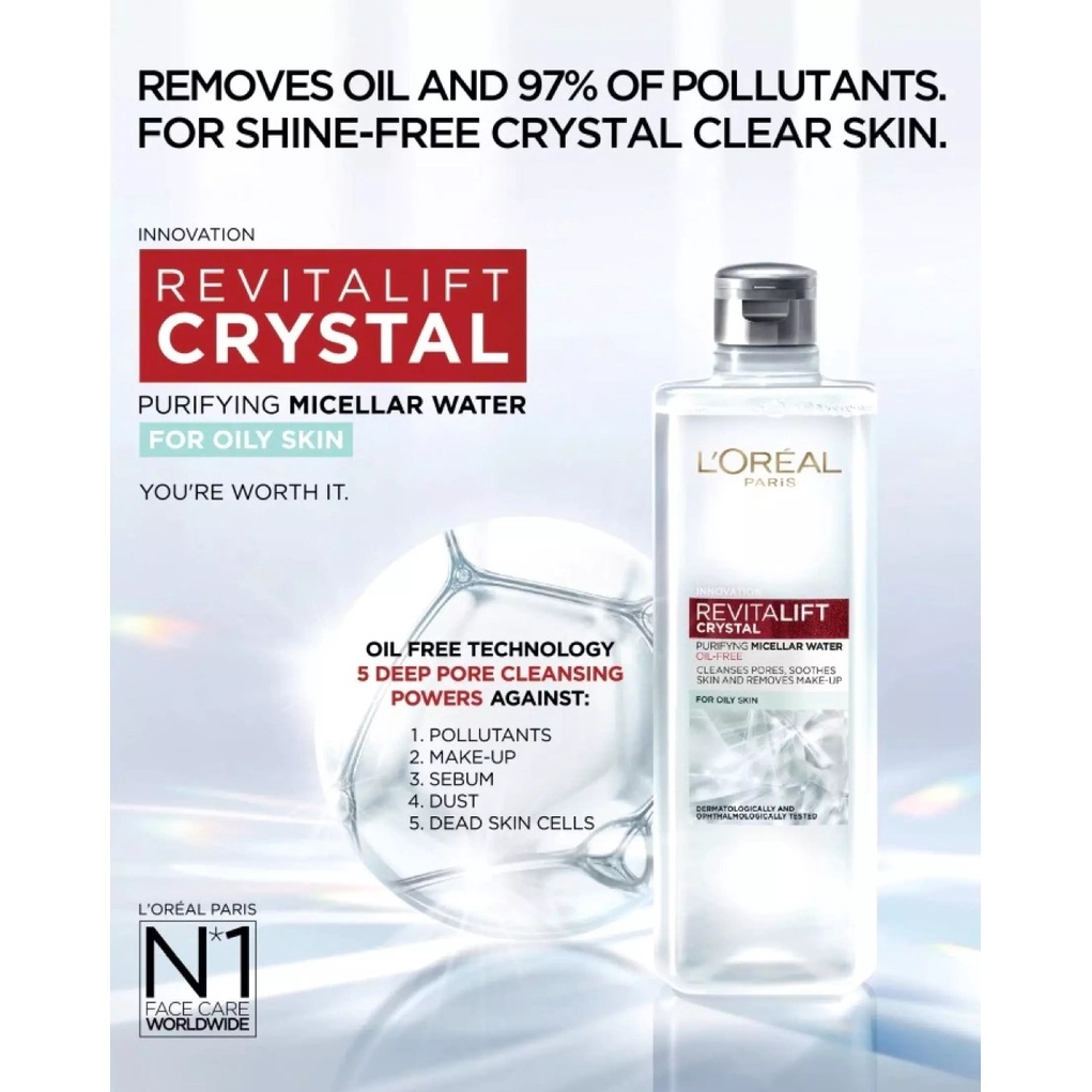 L'Oreal Revitalift Crystal Purifying Micellar Water For Oily Skin