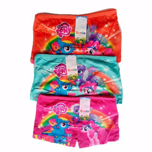 3 Pcs CD Celana Dalam Boxer Anak Perempuan Cewek Bayi Balita Little Pony Katun / Satire Little Pony