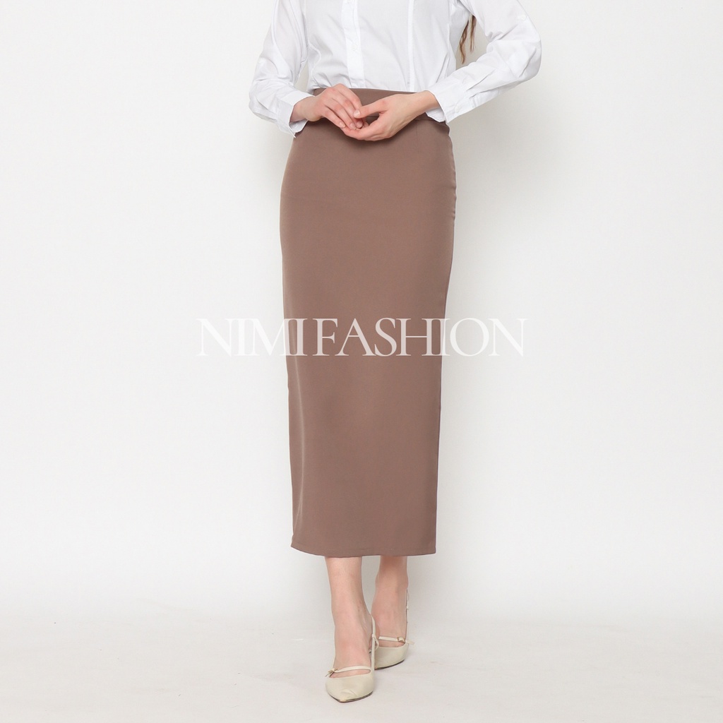 ROK KERJA WANITA / ROK REMPEL KERJA / ROK FORMAL / ROK PANJANG POLOS / ROK KANTOR-Mocca