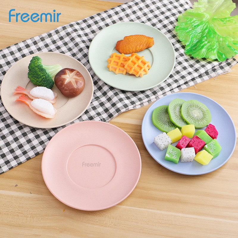 Freemir Set 4 Pcs/ Wheat Straw /Jerami Gandum /Warna Warni/ Dinner Plate Piring/ Makan Piring-15cm