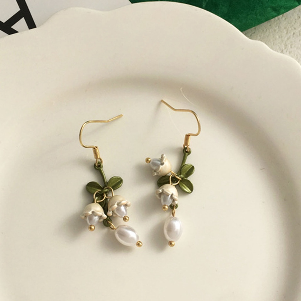 Hu Hu Hu Hu Hu Alat Bantu Pasang Kacamata♡ 1 Pasang Anting Kait Desain Daun Hijau Aksen Mutiara Tiruan Untuk Hadiah
