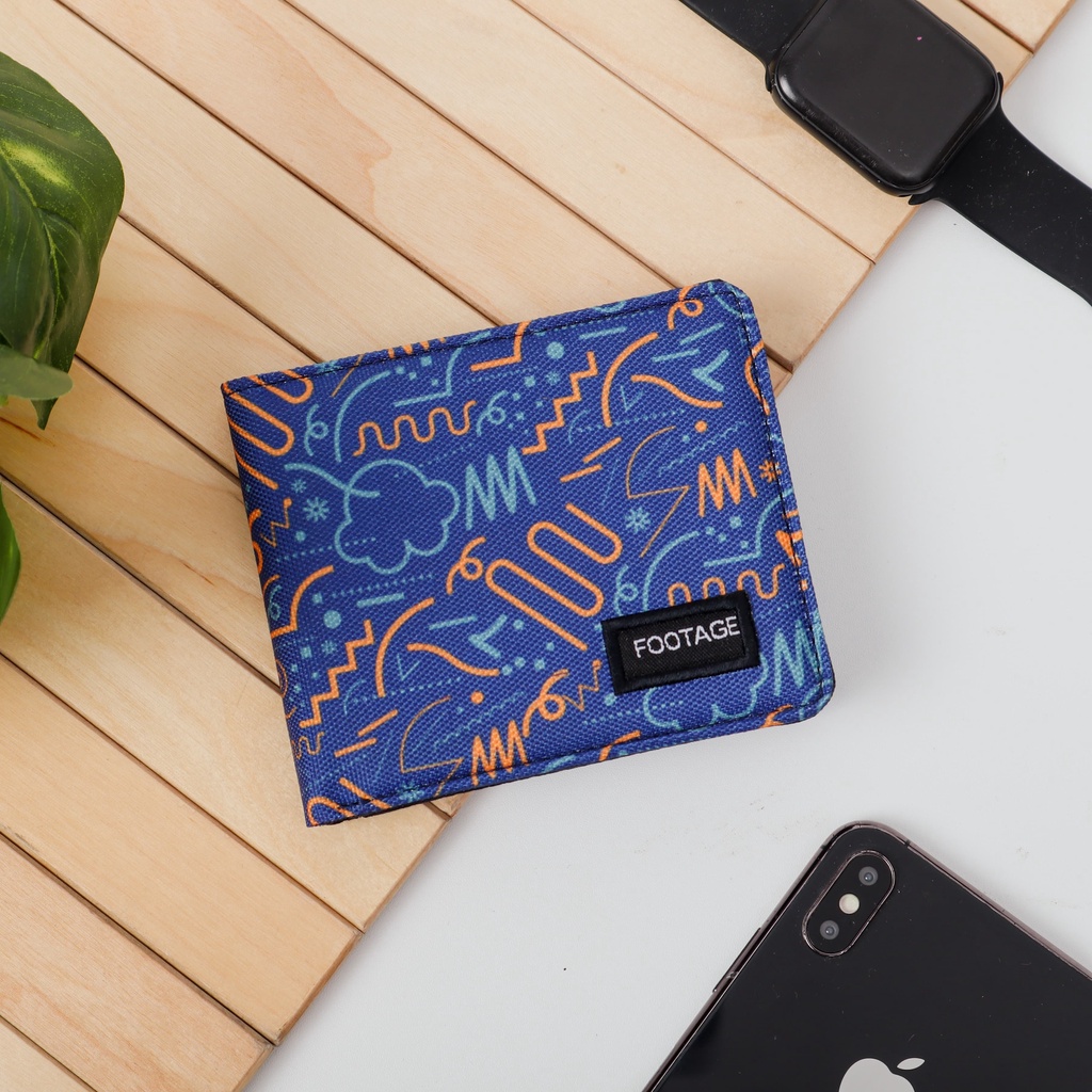 Dompet Pria Lipat Kanvas Anti Air Bifold Wallet Cowok Laki Laki Footage Motif DP07 Blue Orange Terbaru