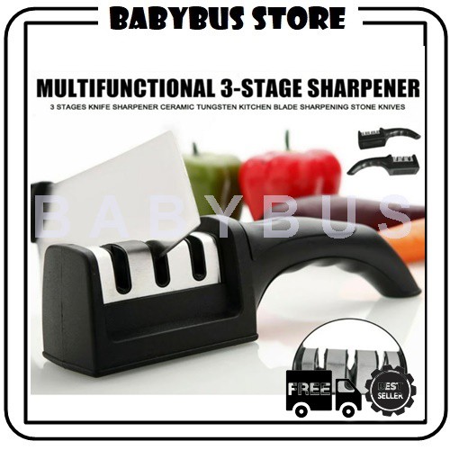 BBS SS10 Alat Pengasah Pisau dengan Pegangan Ergonomis | 3 Tahap Asahan | Knife Sharpener with handle