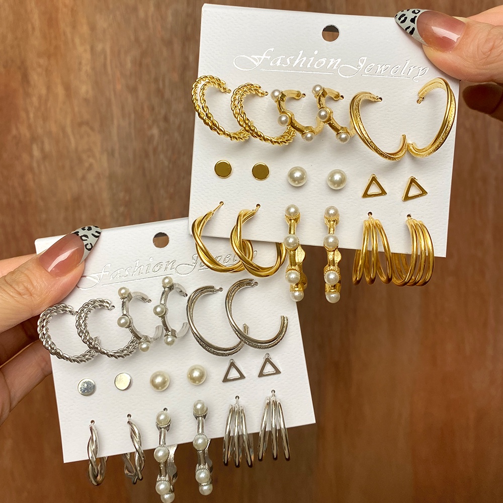 YEEZII Set Anting Hoop Desain Ular Butterfly Hati Aksen Mutiara Bahan Resin Warna Emas Perak Untuk Wanita