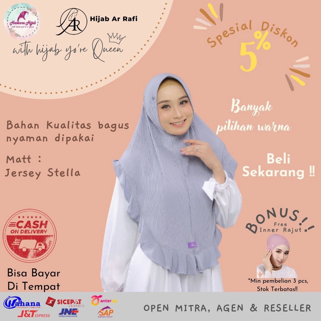 Kerudung Arrafi Hijab AR 558 Matt Jersey Stella Model Hijab Plisket Variasi Rampel Depan