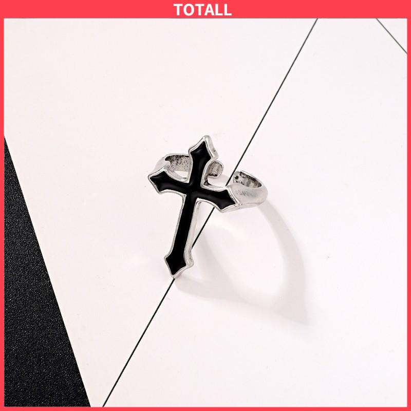 COD Retro Fashion Cross Cincin Pria Wanita Minyak Menetes Punk Jari Telunjuk Tren Cincin Hitam-Totall