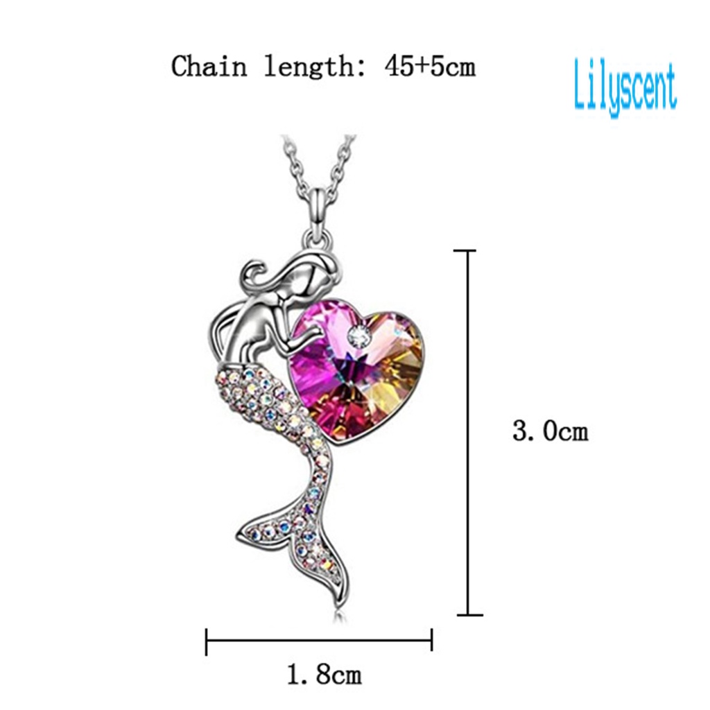 Kalung Klavikula Desain Hati Mermaid Aksen Kristal Imitasi Gaya Elegan Untuk Wanita