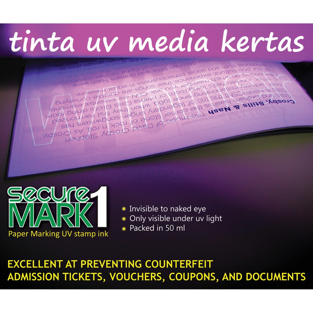 SecureMark1 | Tinta Stempel Invisible UV ink ke kertas tiket voucher acara event