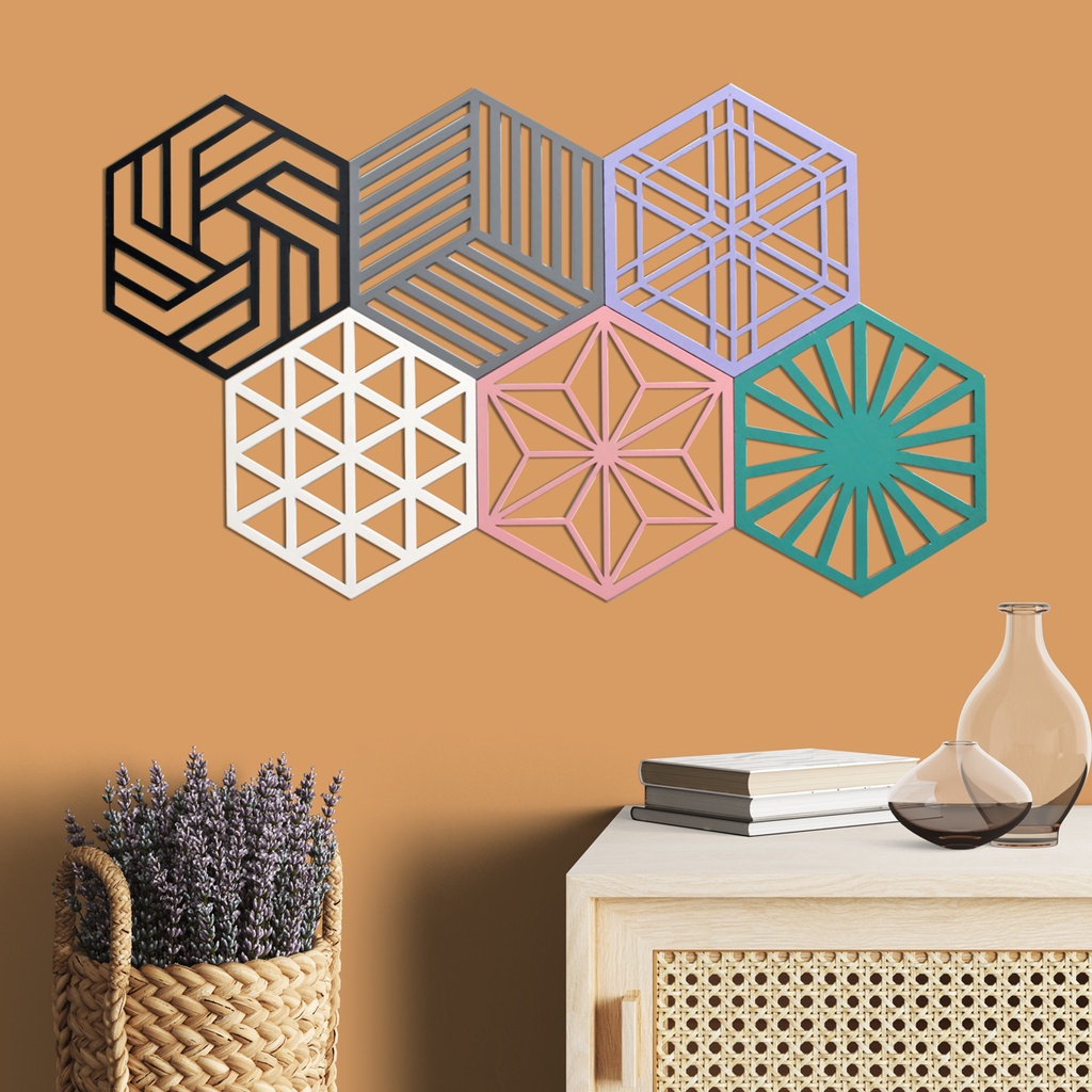 HIASAN DINDING HEXAGON / HEXAGON ELEGAN / HEXAGON DEKORASI / HEXAGON HOMEDECOR / 1SET ISI 3PCS