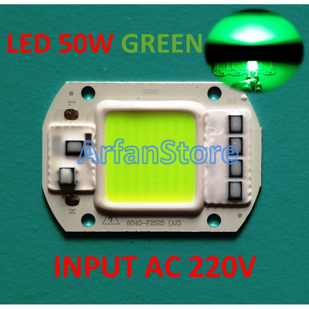 HPL 50W Green AC 220V Lampu Led COB Hijau Driverless High Power Chip