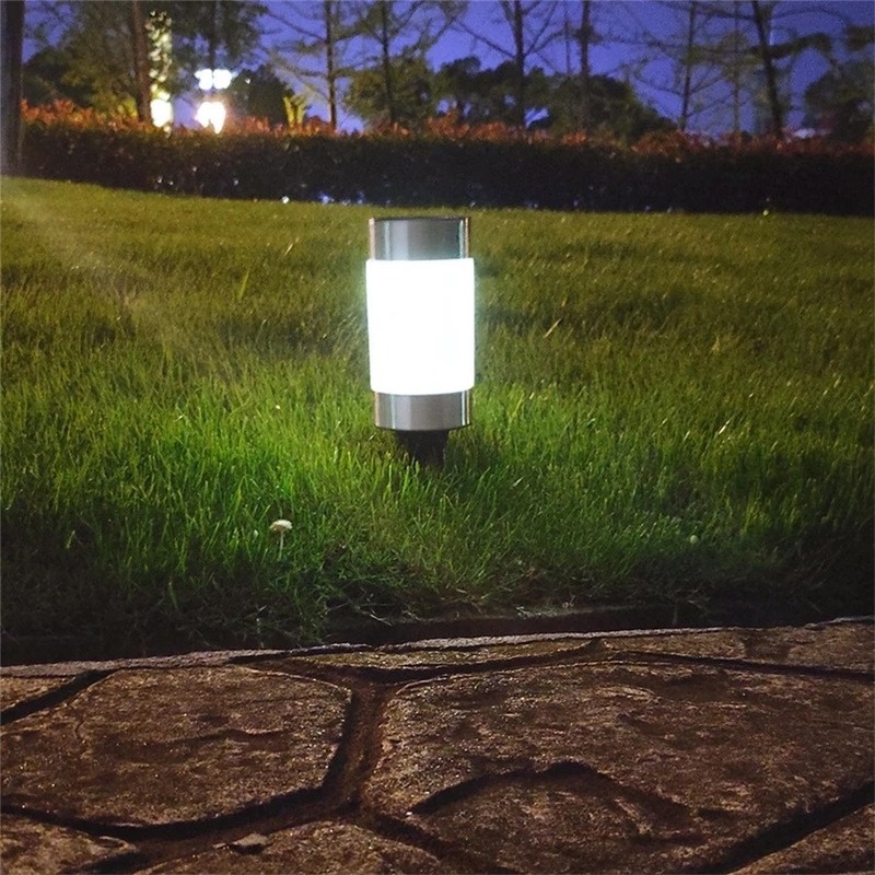 1pc Lampu Taman LED Tenaga Surya Bentuk Silinder Bahan Stainless Steel Anti Air Untuk Outdoor