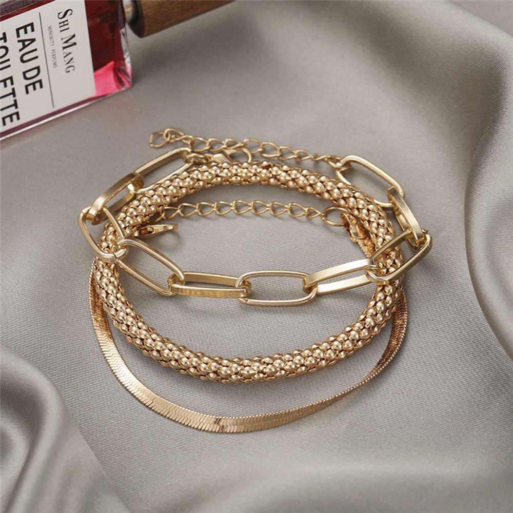 【COD Tangding】3pcs / SET Gelang Rantai Multilayer Bahan Metal Gaya Retro