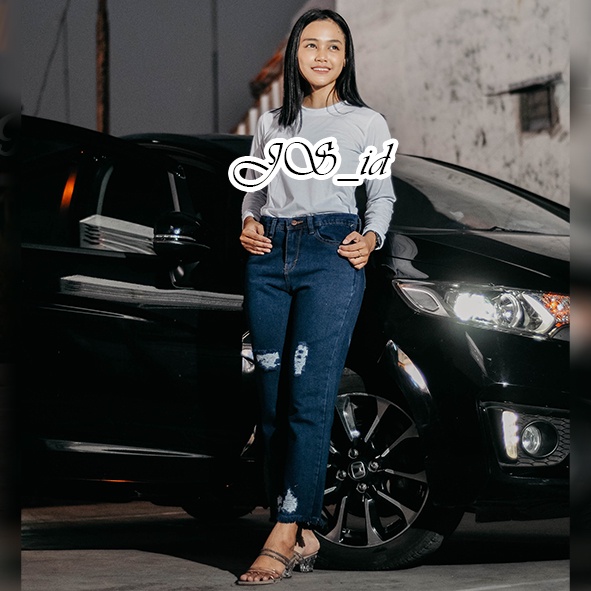 BOYFRIEND JEANS Wanita Non Stretch BF Jeans Ripped Sobek Wanita Kekinian Murah kode Neo