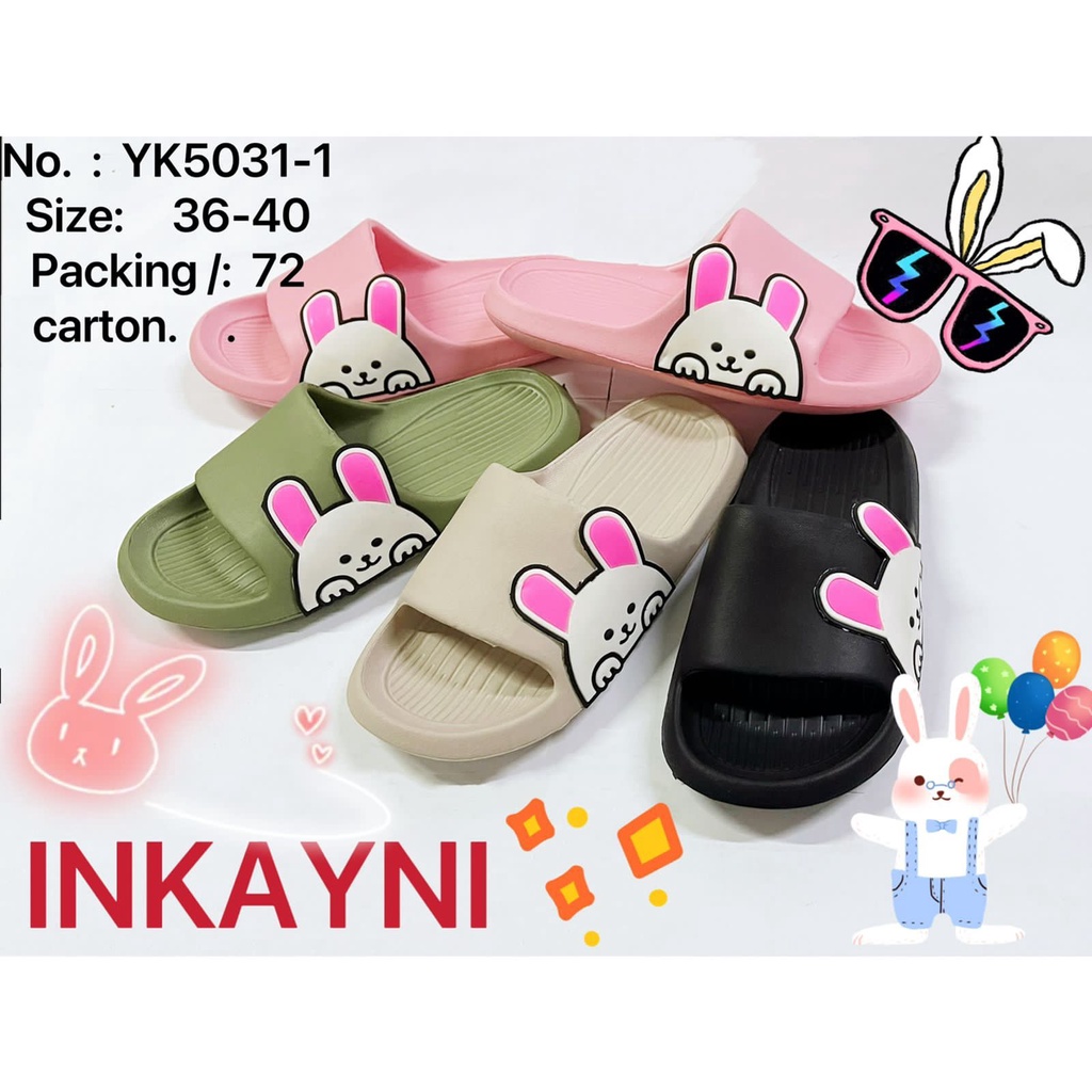 YK5031-1 Sandal Selop Wanita Dewasa Remaja / Sandal Slide Motif Kelinci Merek Inkayni Size 36-40