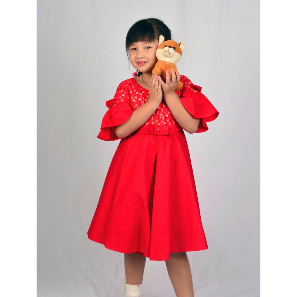 Dress Anak Perempuan Fashion Casual Bahan Brukat Kombinasi Katun Premium