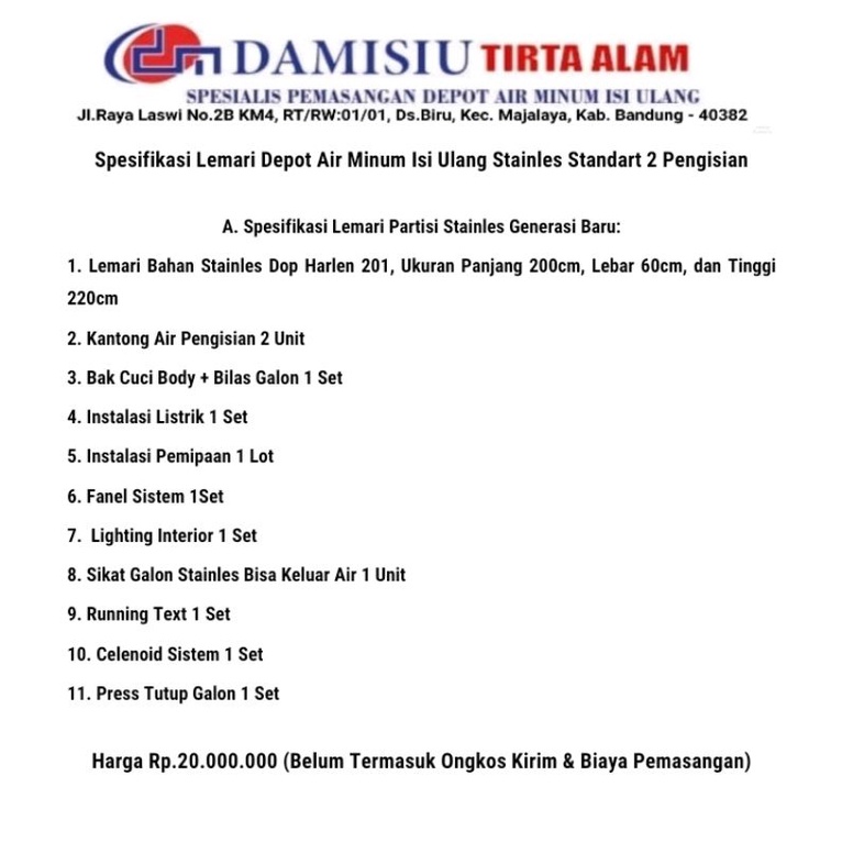 partisi / lemari depot air minum isi ulang stainless