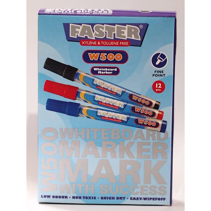 

Faster W500 Whiteboard Marker isi 12pcs- Black, Blue & Red