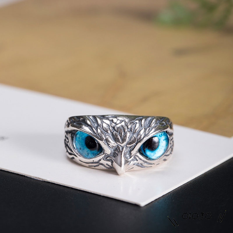 Vintage Style Burung Hantu Kristal Cincin Perak Hewan Pria Wanita Perhiasan Fashion Punk Crystal Rings - ol