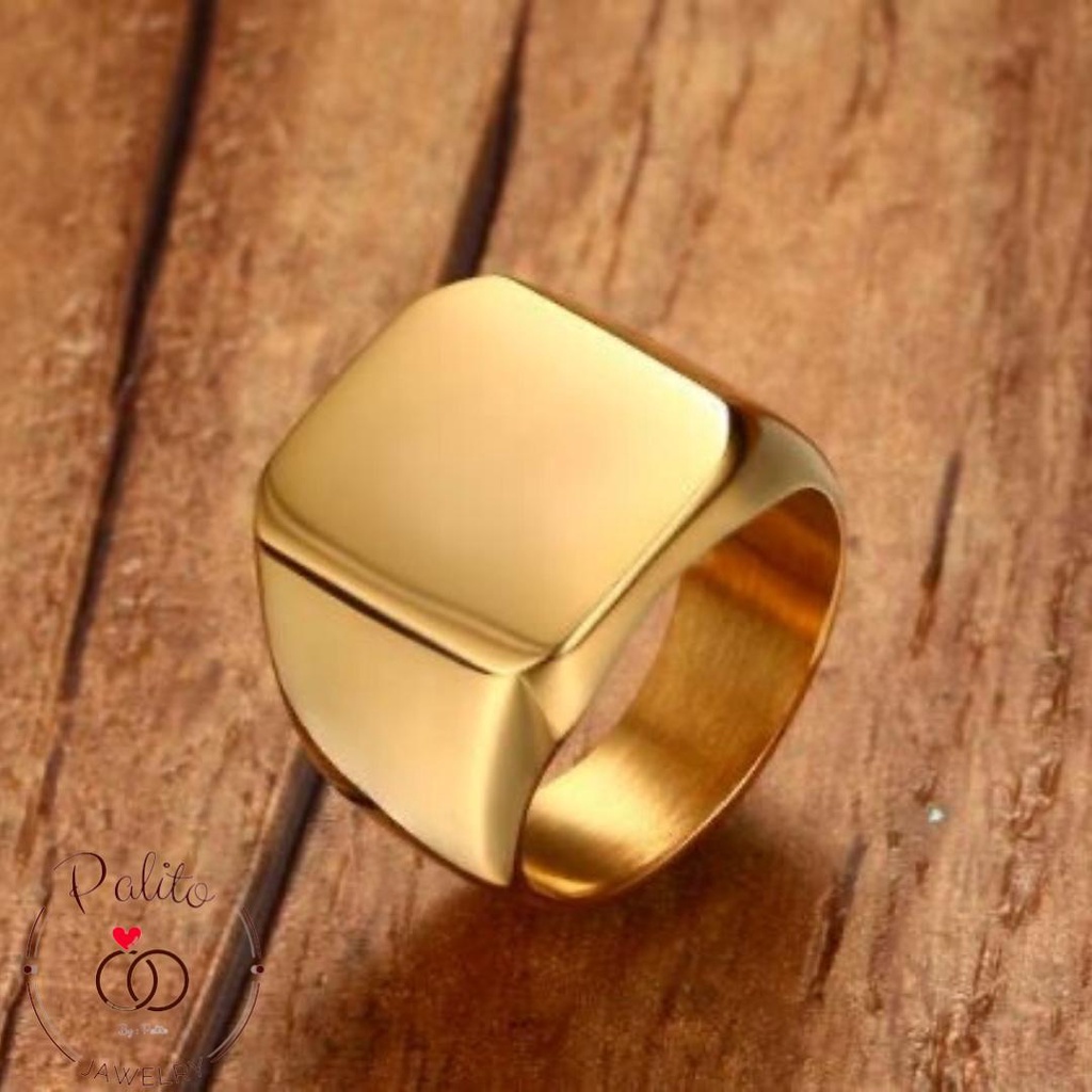 [ BAYAR DI TEMPAT ] Cincin Titanium Pria Model Square Kotak Black, Gold, Silver premium