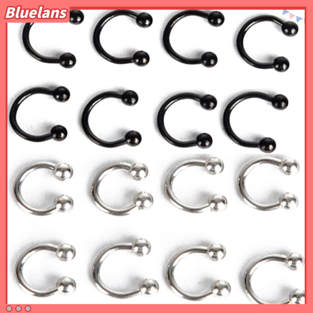 Bluelans 10 Pcs Stainless Steel Horseshoe Bar Lip Nose Septum Ear Ring Stud Body Piercing