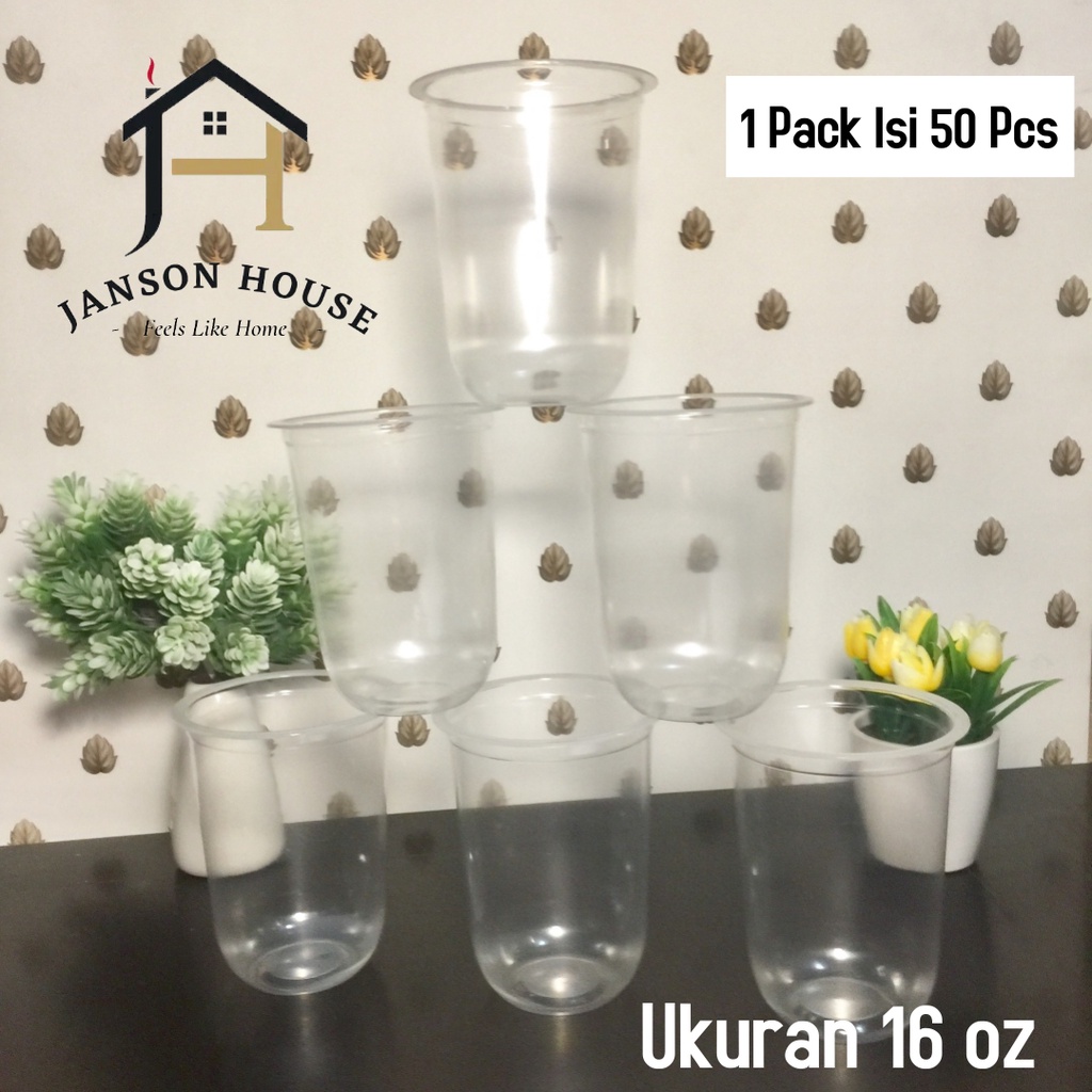 Gelas Plastik Oval Minuman Kopi / Boba Ukuran 16 oz Isi 50 Pcs