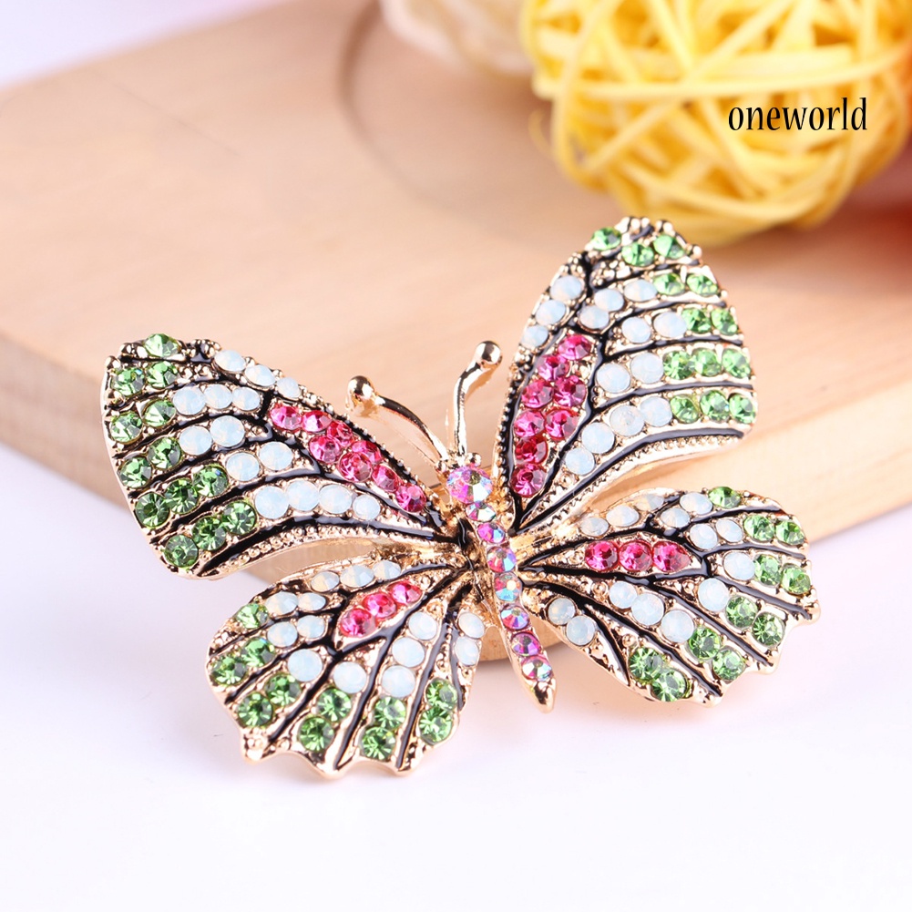 OW@ Colorful Butterfly Rhinestone Brooch Pin Wedding Bridal Scarf Collar Jewelry