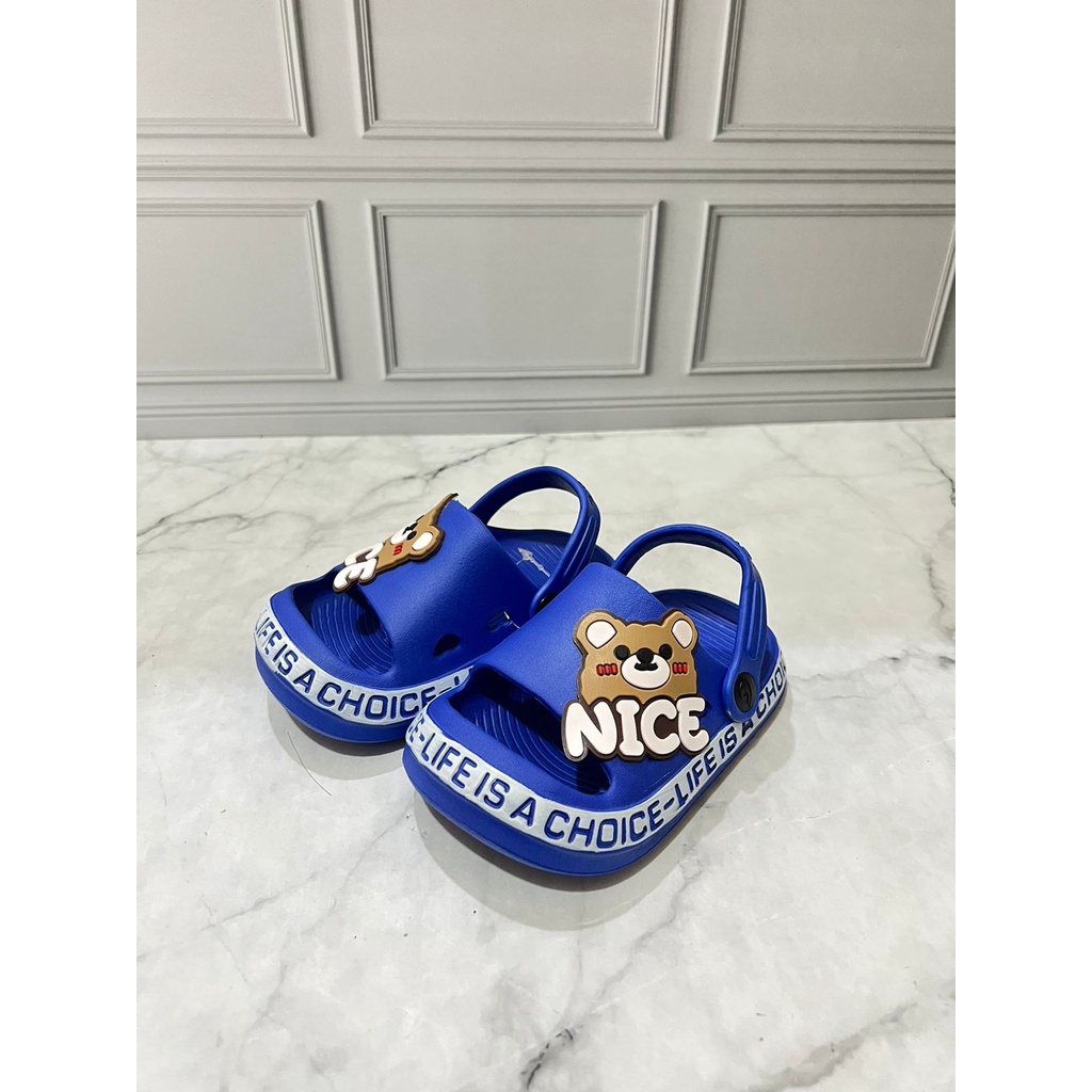 DX-383D-BN Sandal Selop Anak Laki Laki / Sandal Selop Karet Anak Cowok Motif Beruang Nice Merek Dulux Size 24-29