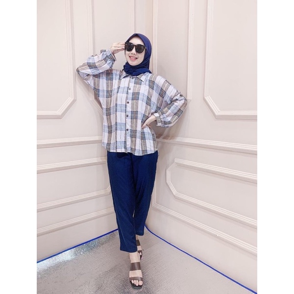 ONE SET KEMEJA TARTAN OVERSIZED LENGAN BALON
