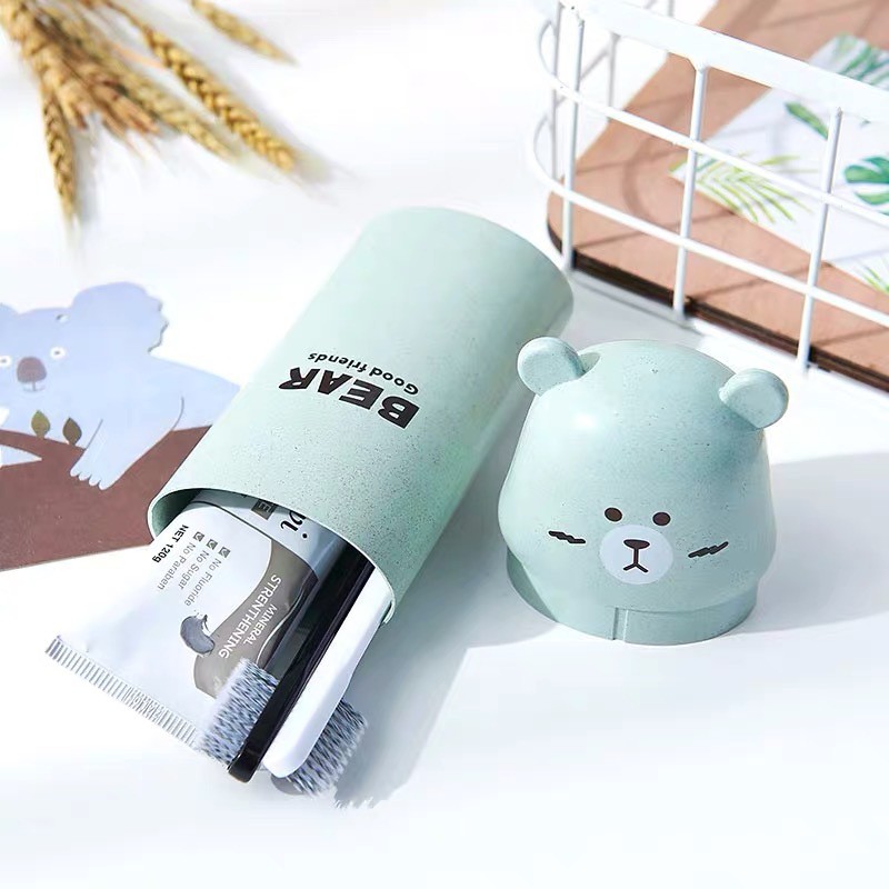 TEMPAT SIKAT GIGI TRAVEL ALAT MANDI BEAR MOTIF BERUANG MURAH LUCU IMPORT KARAKTER TOILETRIES MINI