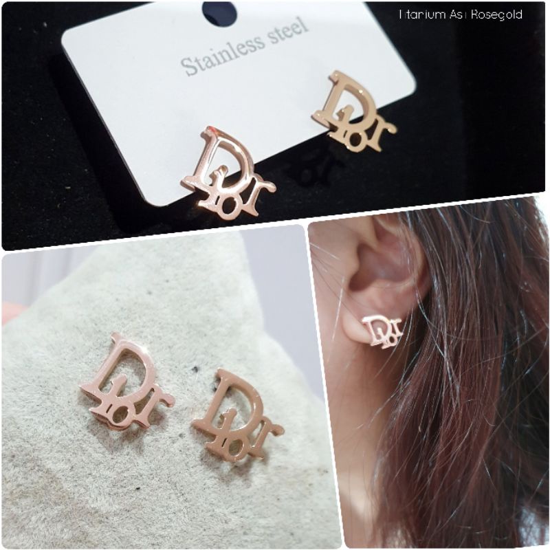 Anting Titanium asli Rosegold D1or Anti karat anti alergi Premium Quality Anti karat anti alergi Stainless steel ori branded band 8828