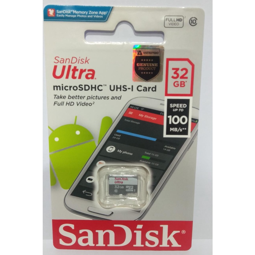 SanDisk Ultra Microsd 32GB class10 speed 100 mb/s -No Adapter