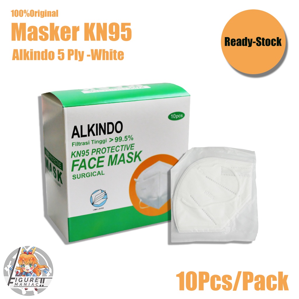 Masker KN95 Alkindo Original Putih Hitam 5 Ply isi 10 Pcs