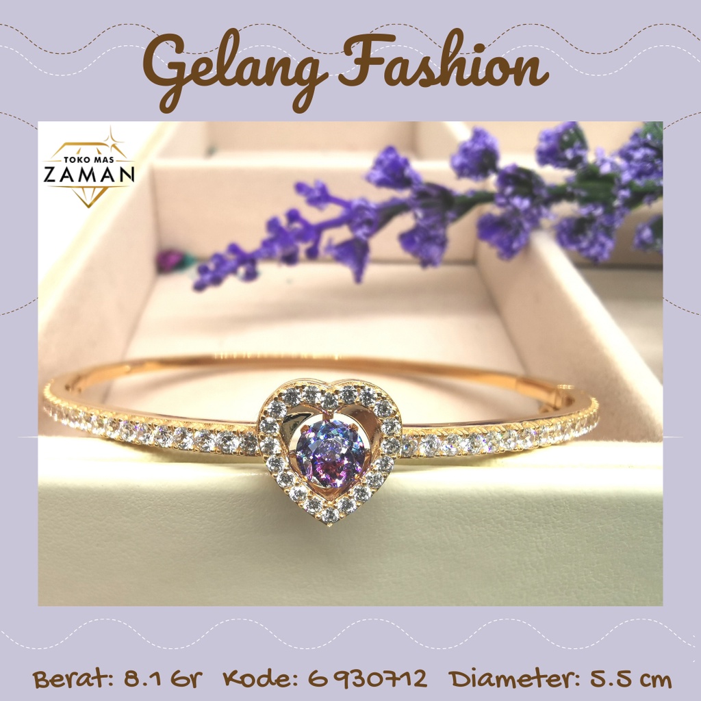 PERHIASAN GELANG BANGLE EMAS FASHION DANCING STONE PURPLE STONE 16K