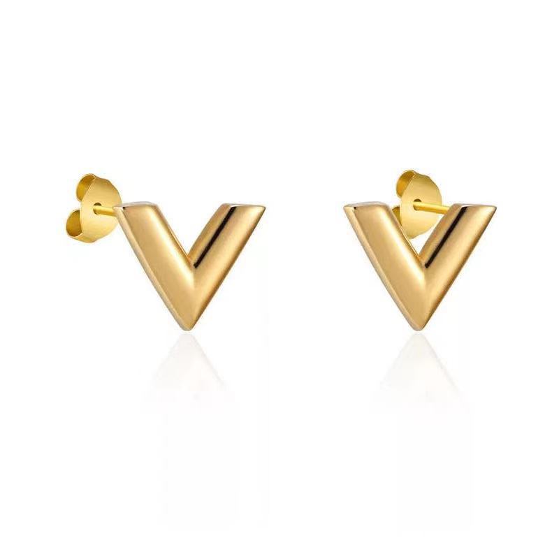 Anting Stud Desain V Kata Warna Rose Gold Gaya Korea