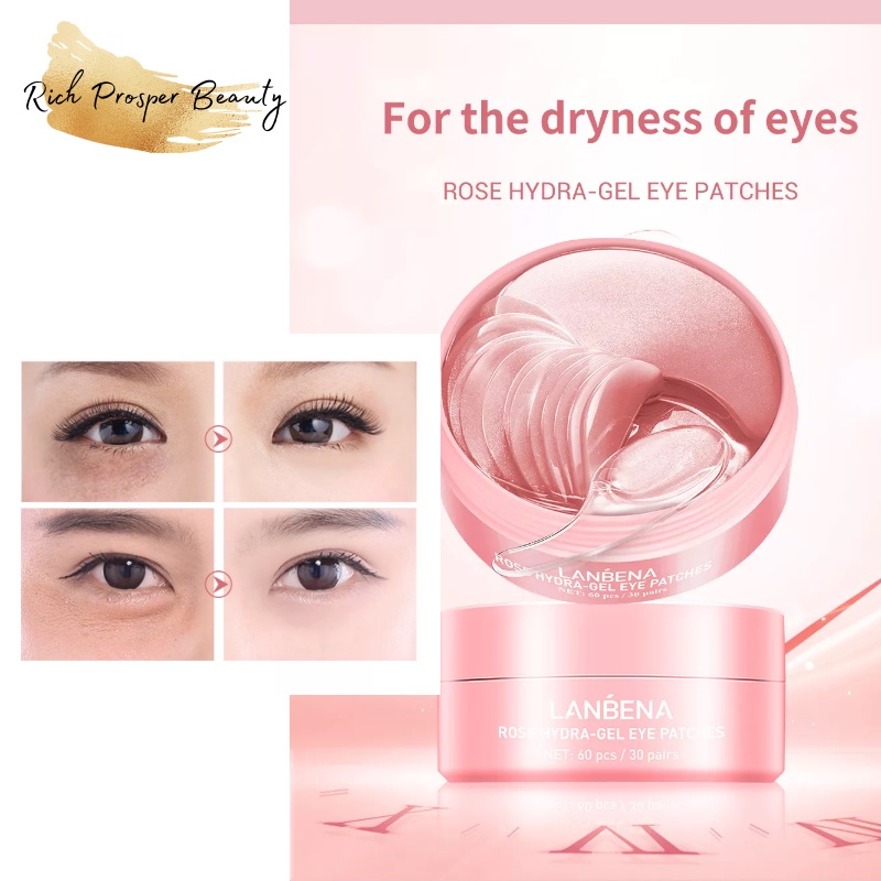 [BPOM] 60pcs LANBENA Rose Hydra-gel Eye Mask/Patches - Rose Hydra Gel Eye Patch Women Collagen Brighten Eye Mask Remove Dark Circles Remove Puffy Eyes Nourish Repair Skin