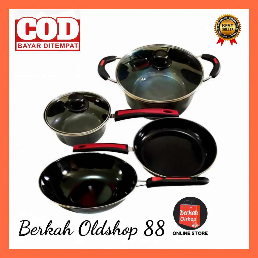 Panci Set Enamel GSF Cookware Set Panci Set Tutup Kaca GSF-1831 / GSF1831 / G-1831