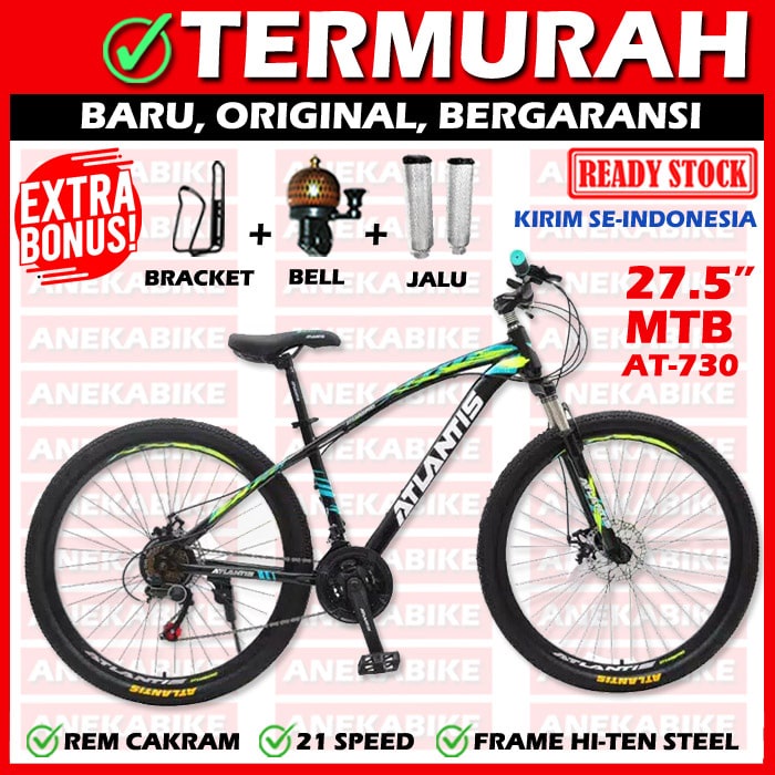 SEPEDA GUNUNG 27.5 inch ATLANTIS AT-730 AT-69 MTB SEPEDA GUNUNG MURAH PROMO-730 BLACK GREEN