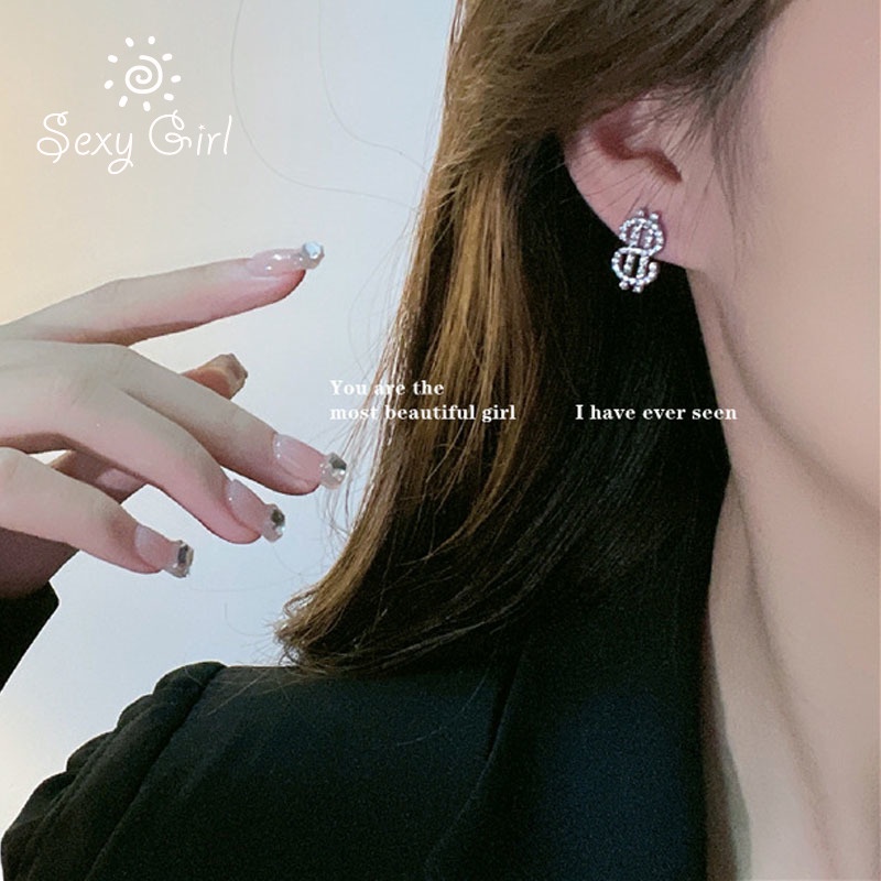 Anting Tusuk Bahan Sterling Silver 925 Hias Berlian Imitasi Gaya Trendysexy Untuk Wanita