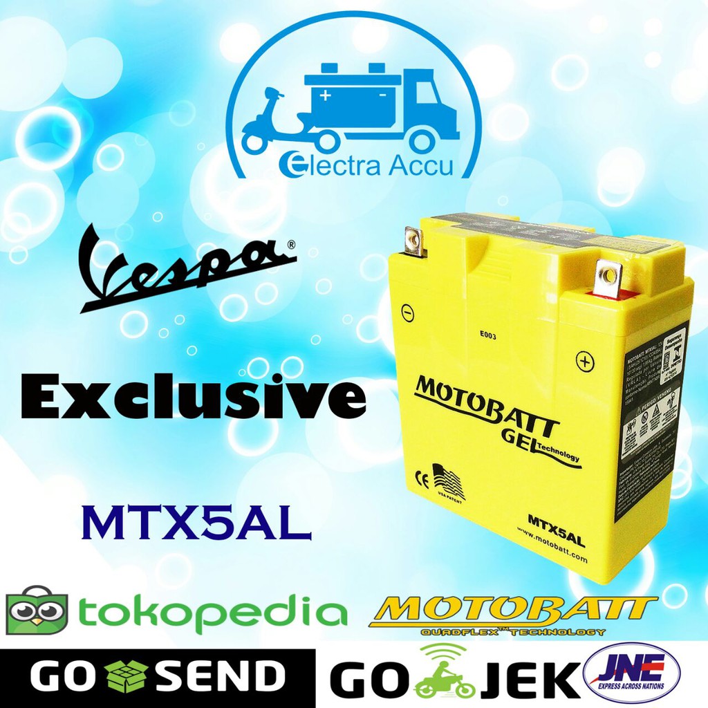 Jual Aki Motor Vespa Exclusive MTX5AL Motobatt Aki Kering Gel | Shopee