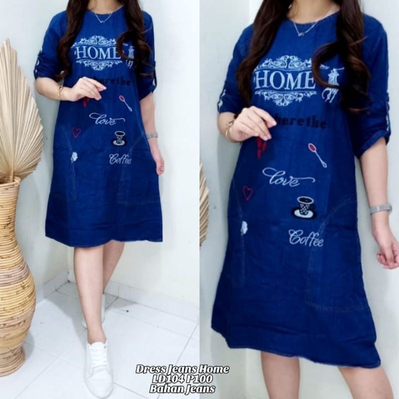 Loly Dress Jeans Bordir Home Love Coffee Denim Navy