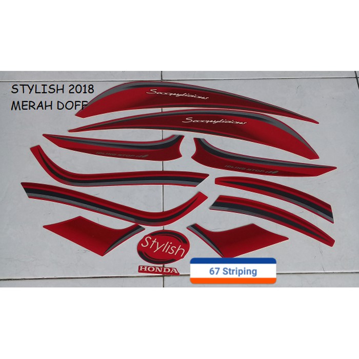 Sticker Striping Motor Honda Scoopy Stylish 2018 Red luwes
