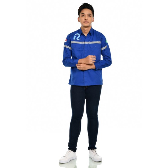 Atasan Wearpack Putih Tangan Panjang/Baju Safety/kemeja Proyek/Seragam Kantor/Lapangan