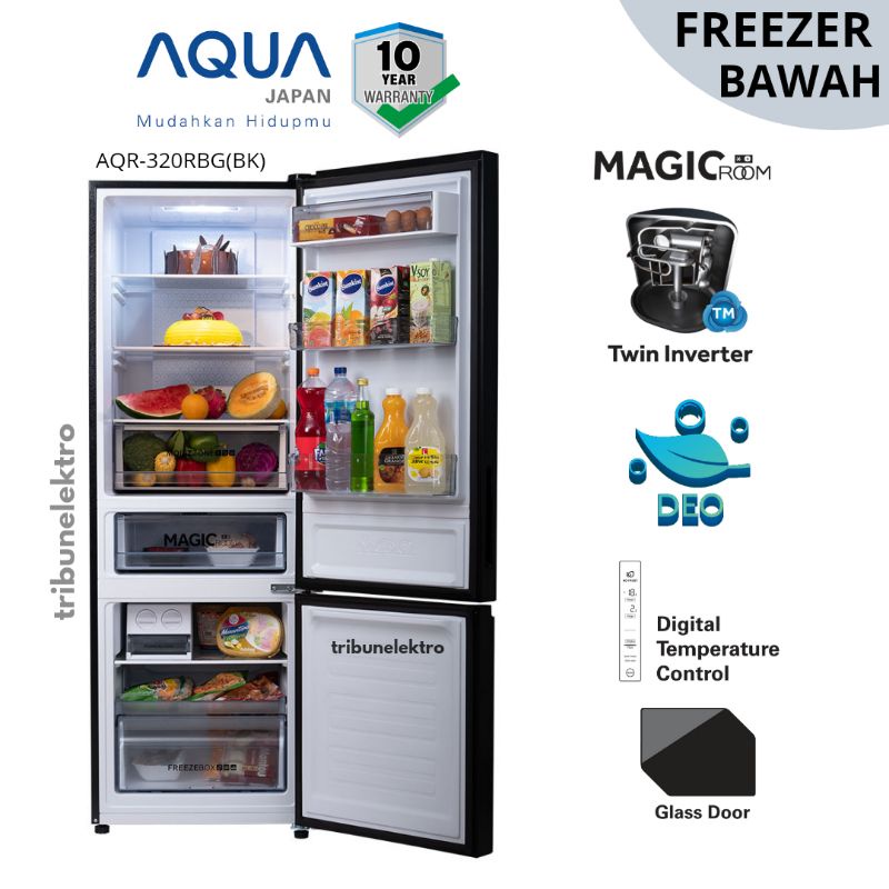 KULKAS AQUA 2 PINTU FREEZER BAWAH AQR-320RBG(BK)
