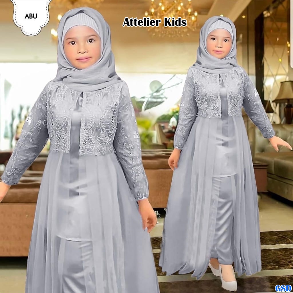 Attelier kids /Promo Baju Muslim Anak Murah/Maxi Dress/Long Dress Muslim/ Gamis Brukat Anak Usia 4-6 Thn Qood Quality