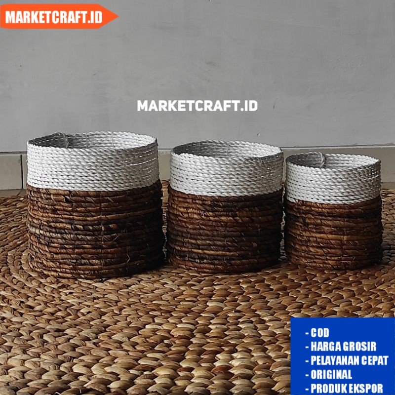 Pot tanaman hias/Mini pot/Cover pot/Pot mostera/Pot anyaman - Putih Coklat