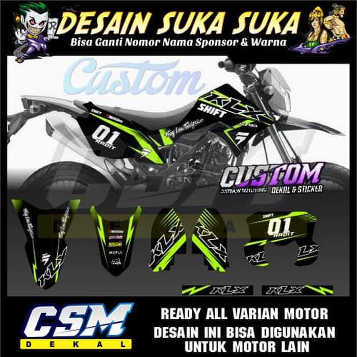 225 DEKAL DECAL MOTOR KLX NEW DTRACKER 2016  STIKER STICKER STRIPING BODY hijau shift