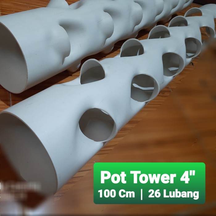 New Pot Tower 4" | 100cm | Vertikal Garden Paralon Sayur Bunga Buah Pvc Limited