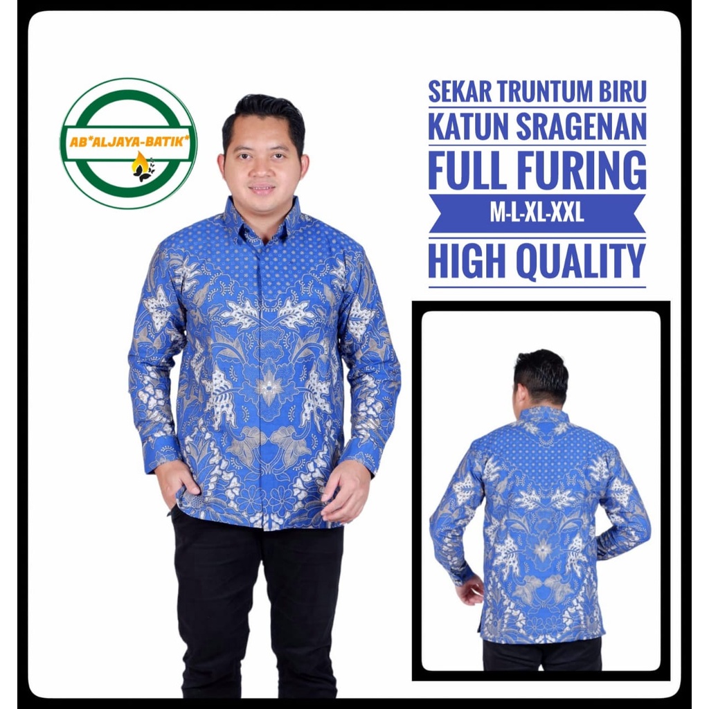 SEKAR TRUNTUM BIRU Kemeja Batik Pria Full Furing Warna Biru Navy Katun Halus Primisima