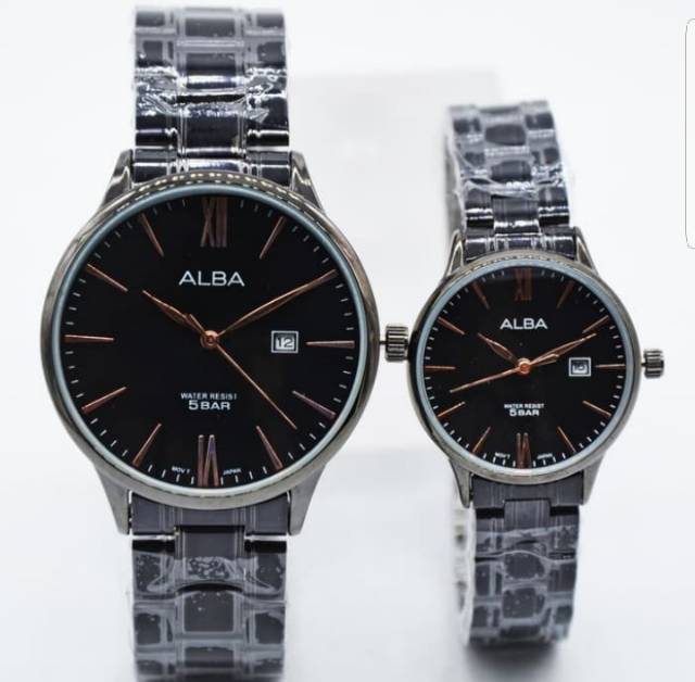jam tangan Couple alba harga sepasang full black